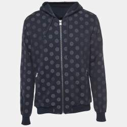 Pre Owned Dolce & Gabbana Navy Blue Polka Dotted Cotton Zip Front Hooded Jacket L