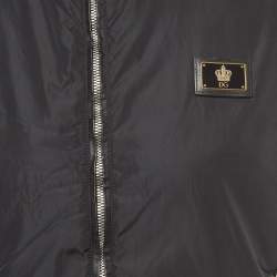 Pre Owned Dolce & Gabbana Black Nylon Plaque Detail Zip Front Gilet L