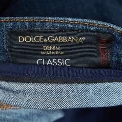 Dolce & Gabbana Blue Leather Logo Trim Denim Classic Jeans S Waist 30''