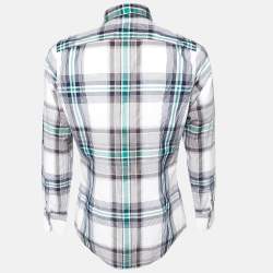 Pre Owned Dolce & Gabbana White Plaid Check Cotton Gold Fit Shirt L