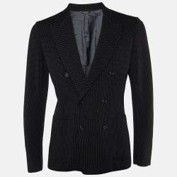 Pre Owned Dolce & Gabbana Black Micro Pattern Wool & Silk Double Breasted Jacket M