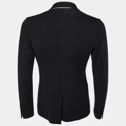 Pre Owned Dolce & Gabbana Black Micro Pattern Wool & Silk Double Breasted Jacket M