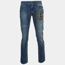 Pre Owned Dolce & Gabbana Blue Embroidered Denim Classic Jeans L Waist 36''
