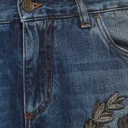 Pre Owned Dolce & Gabbana Blue Embroidered Denim Classic Jeans L Waist 36''