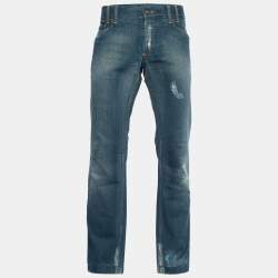 Pre Owned Dolce & Gabbana Blue Distressed Denim Classic 14 Fit Jeans L/Waist 38"