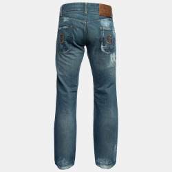Pre Owned Dolce & Gabbana Blue Distressed Denim Classic 14 Fit Jeans L/Waist 38"
