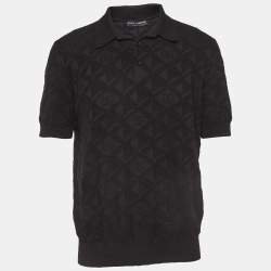Pre Owned Dolce & Gabbana Black DG Textured Silk Knit Polo T-Shirt XXL