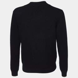 Pre Owned Dolce & Gabbana Black Wool DG Appliqued V-Neck Sweater L