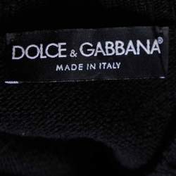 Pre Owned Dolce & Gabbana Black Wool DG Appliqued V-Neck Sweater L