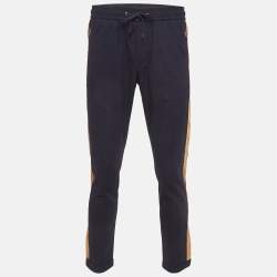 Pre Owned Dolce & Gabbana Navy Blue Cotton Drawstring Trousers S