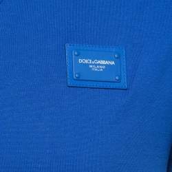 Pre Owned Dolce & Gabbana Blue Logo Applique Cotton Knit V-Neck T-Shirt S