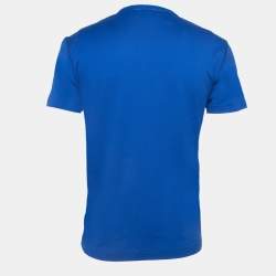 Pre Owned Dolce & Gabbana Blue Logo Applique Cotton Knit V-Neck T-Shirt S