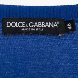 Pre Owned Dolce & Gabbana Blue Logo Applique Cotton Knit V-Neck T-Shirt S