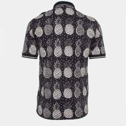 Pre Owned Dolce & Gabbana Black Pineapple Print Cotton Pique Zipper Polo T-Shirt M