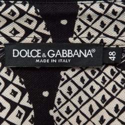Pre Owned Dolce & Gabbana Black Pineapple Print Cotton Pique Zipper Polo T-Shirt M