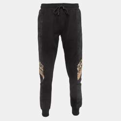 Pre Owned Dolce & Gabbana Black Leaf and Leopard Jacquard Trim Knit Joggers L