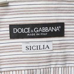 Pre Owned Dolce & Gabbana White Pinstripe Cotton Long Sleeve Shirt S