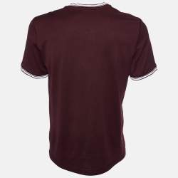 Pre Owned Dolce & Gabbana Burgundy Logo Print Cotton Crew Neck T-Shirt L