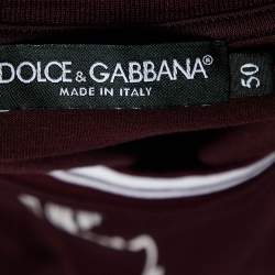 Pre Owned Dolce & Gabbana Burgundy Logo Print Cotton Crew Neck T-Shirt L