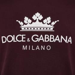 Pre Owned Dolce & Gabbana Burgundy Logo Print Cotton Crew Neck T-Shirt L