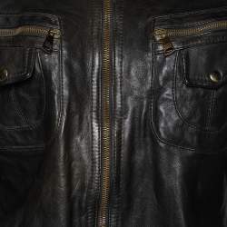 Pre Owned Dolce & Gabbana Black Leather Zip Front Jacket L