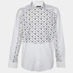 Pre Owned Dolce & Gabbana Gold White Queen Bee Print Cotton Shirt L