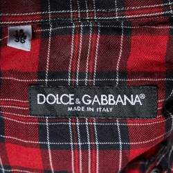 Pre Owned Dolce & Gabbana Red Plaid Checked Cotton Studded Shirt S