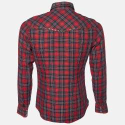 Pre Owned Dolce & Gabbana Red Plaid Checked Cotton Studded Shirt S