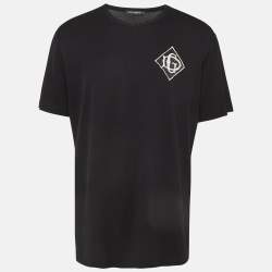 Pre Owned Dolce & Gabbana Black Embroidered Cotton Knit Crew Neck T-Shirt 4XL