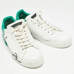 Pre Owned Dole & Gabbana White/Green Leather Portofino Sneakers Size 45