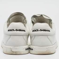 Pre Owned Dolce & Gabbana White Leather Portofino Logo Detail Sneakers Size 42.5