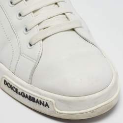 Pre Owned Dolce & Gabbana White Leather Portofino Logo Detail Sneakers Size 42.5