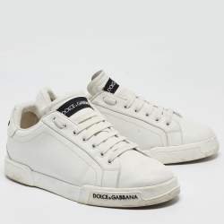 Pre Owned Dolce & Gabbana White Leather Portofino Logo Detail Sneakers Size 42.5