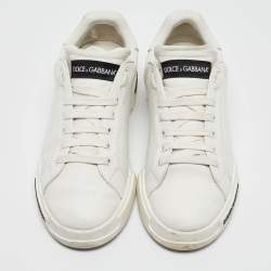 Pre Owned Dolce & Gabbana White Leather Portofino Logo Detail Sneakers Size 42.5