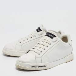 Pre Owned Dolce & Gabbana White Leather Portofino Logo Detail Sneakers Size 42.5
