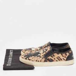Pre Owned Dolce & Gabbana Brown/Black Leather Leopard print Slip On Sneakers Size 40.5