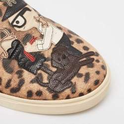 Pre Owned Dolce & Gabbana Brown/Black Leather Leopard print Slip On Sneakers Size 40.5