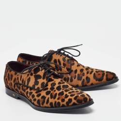 Pre Owned Dolce & Gabbana Brown/Beige Pony Hair Lace Up Derby Size 42