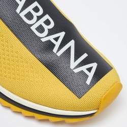 Dolce & Gabbana Yellow/Black Stretch Fabric Jersey Logotape Print Slip On Sneakers Size 41