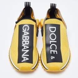 Dolce & Gabbana Yellow/Black Stretch Fabric Jersey Logotape Print Slip On Sneakers Size 41