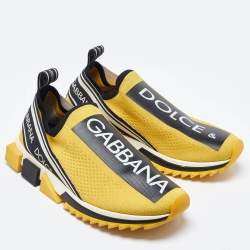 Dolce & Gabbana Yellow/Black Stretch Fabric Jersey Logotape Print Slip On Sneakers Size 41