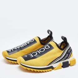 Dolce & Gabbana Yellow/Black Stretch Fabric Jersey Logotape Print Slip On Sneakers Size 41