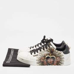 Pre Owned Dolce & Gabbana White Leather Portofino Lace Up Sneakers Size 44