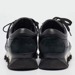 Pre Owned Dolce & Gabbana Black/Silver Perforated Leather And Suede Sorrento Lace Up Sneakers Size 43