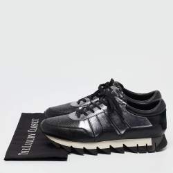 Pre Owned Dolce & Gabbana Black/Silver Perforated Leather And Suede Sorrento Lace Up Sneakers Size 43