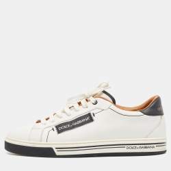 مملوكة مسبقًا Dolce & Gabbana White Leather Roma Lace Up Sneakers Size 43