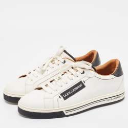 مملوكة مسبقًا Dolce & Gabbana White Leather Roma Lace Up Sneakers Size 43