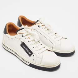 مملوكة مسبقًا Dolce & Gabbana White Leather Roma Lace Up Sneakers Size 43