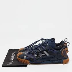 Pre Owned Dolce & Gabbana Navy Blue Leather and Canvas Ns1 Low-Top Sneakers Size 43