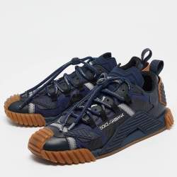 Pre Owned Dolce & Gabbana Navy Blue Leather and Canvas Ns1 Low-Top Sneakers Size 43